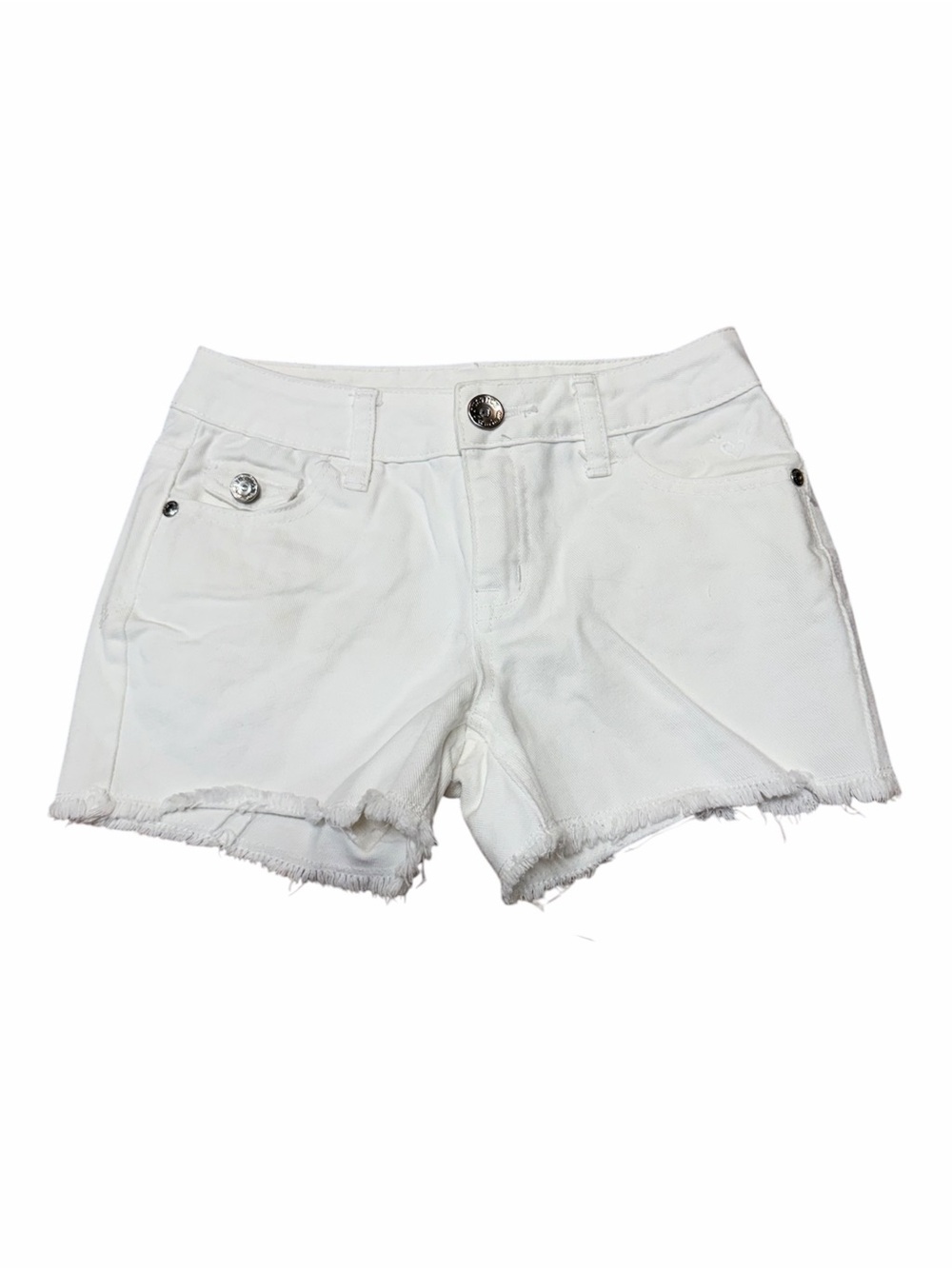 Justice White Denim Frayed Hem Cutoff Shorts Mid Rise Stretch Summer Girls 12S